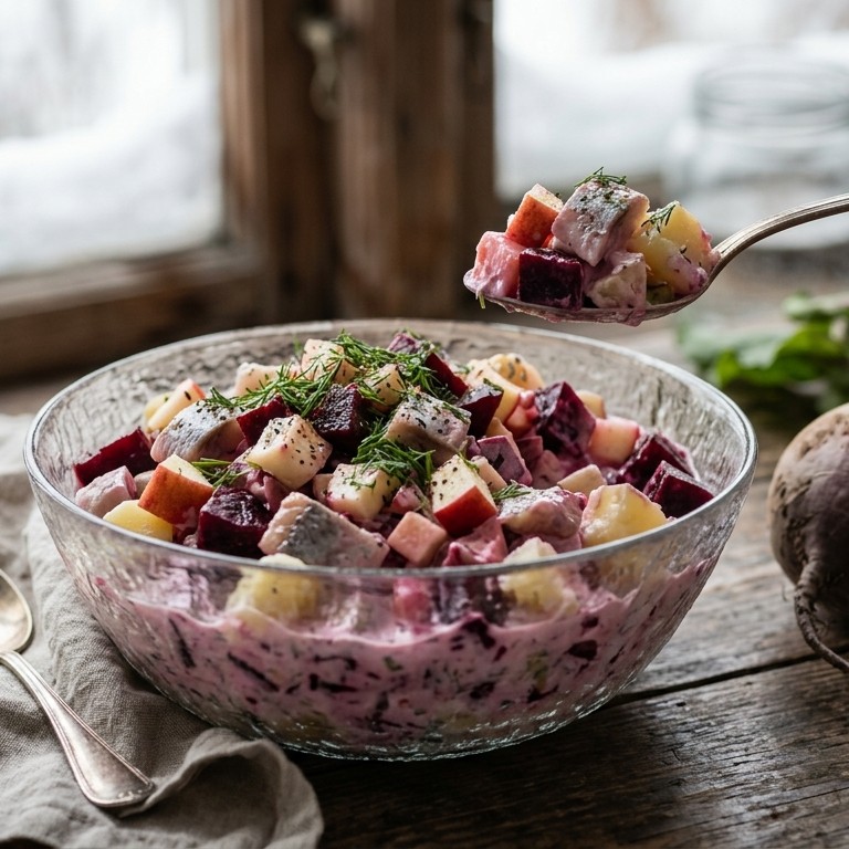 Zweedse salade met bieten,haring en appel